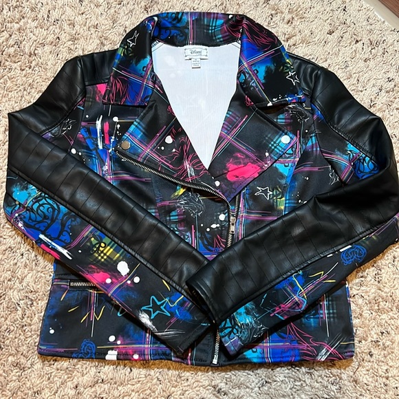 Disney Other - D Signed Disney Girls Moto Jacket Sz M 10/12 Descendants 2 Graffiti Zip Black